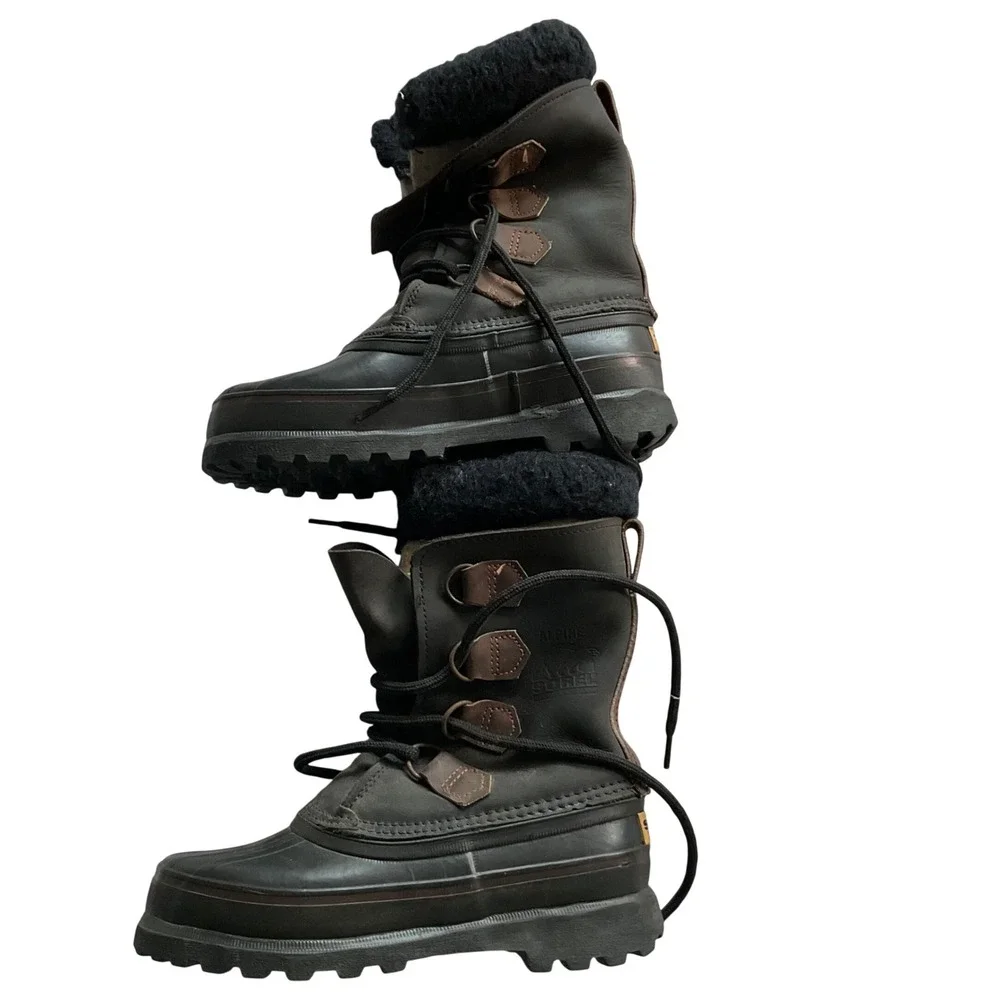 Sorel Vintage Alpine Winter Boots Women 5‎ Black Leather Waterproof  Trim Canada